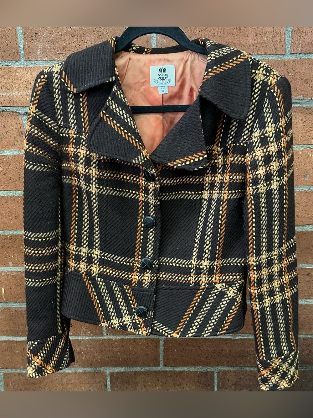 Plaid Cropped Wool-Blend Renfrew Jacket in Brown & Tan